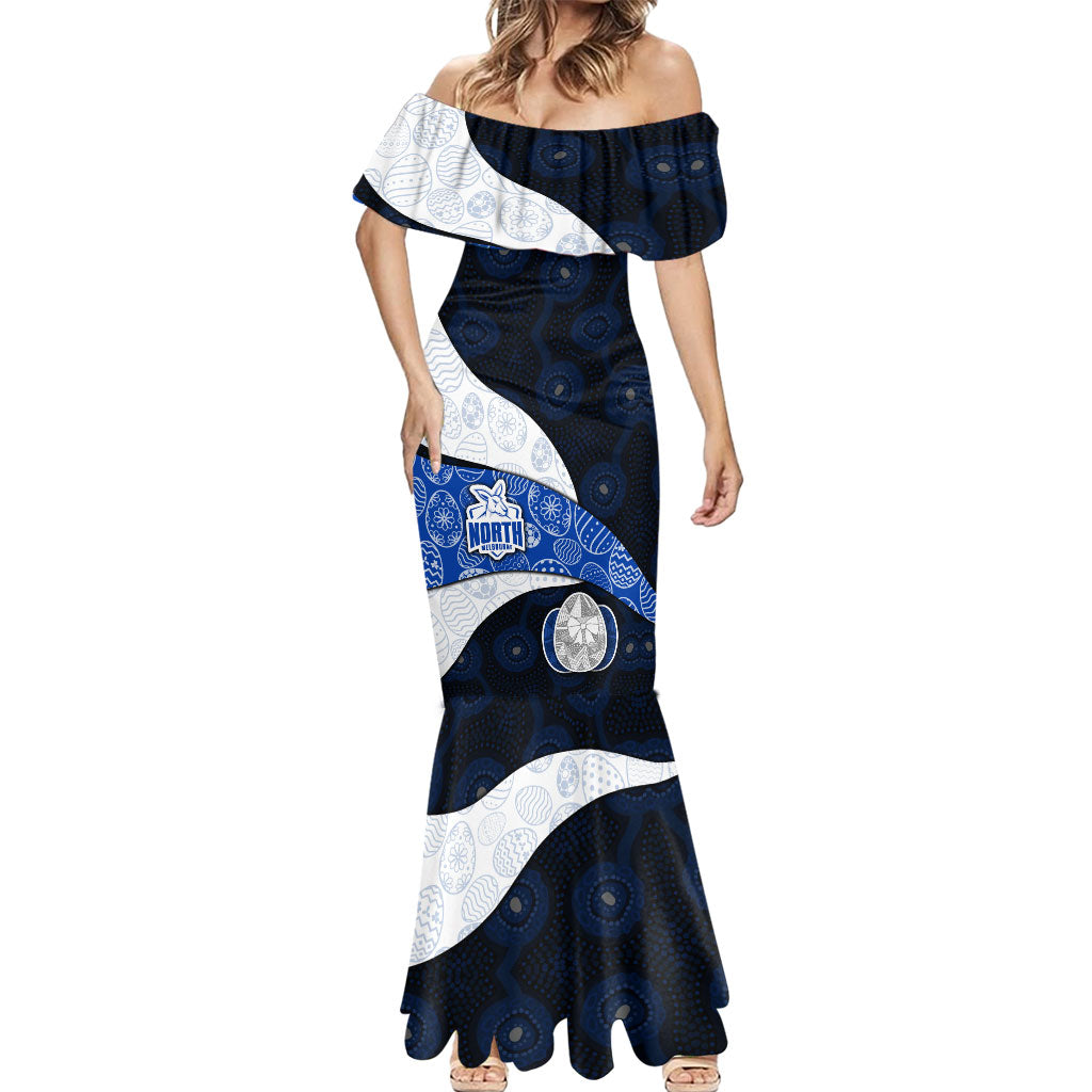 Personalized North Melbourne Football Mermaid Dress Easter Egg Pattern Blue White Tribal Dot Art Style