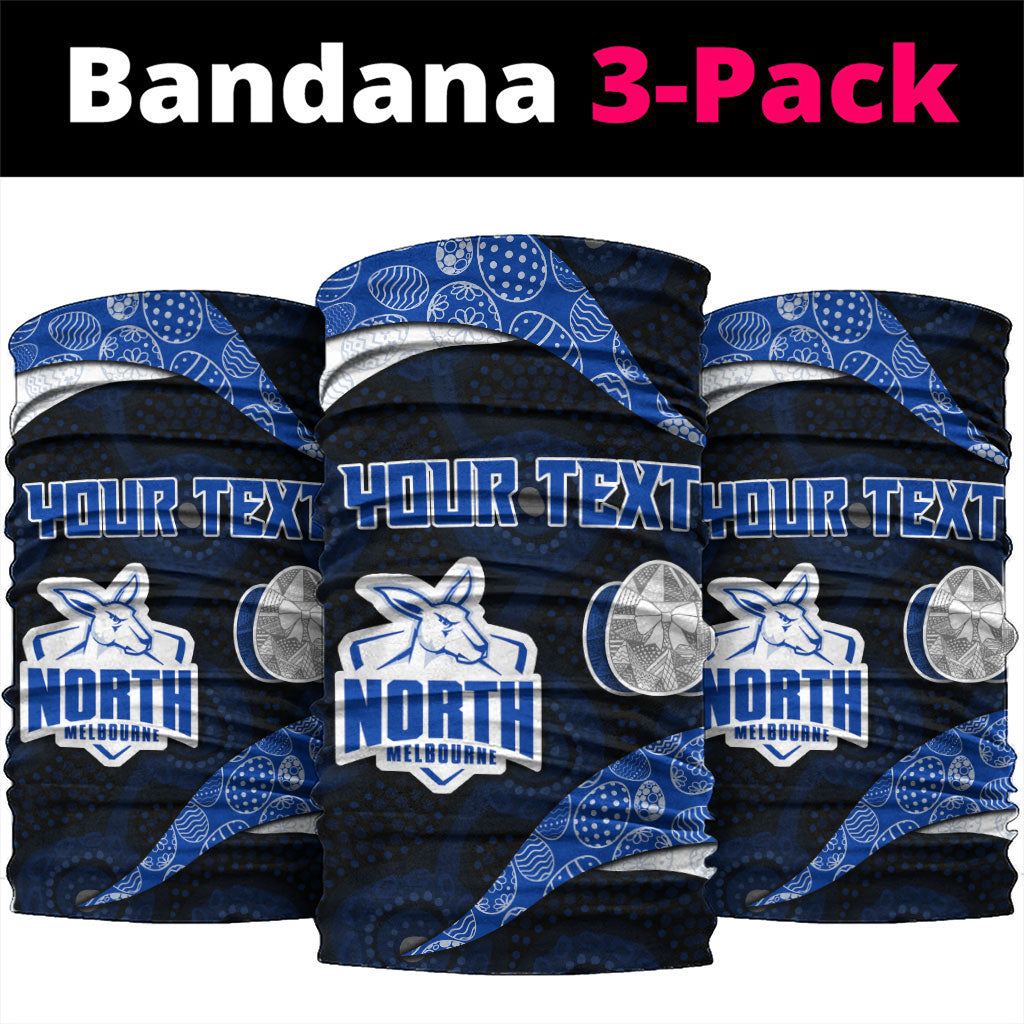 Personalized North Melbourne Football Neck Gaiter Easter Egg Pattern Blue White Tribal Dot Art Style