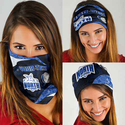 Personalized North Melbourne Football Neck Gaiter Easter Egg Pattern Blue White Tribal Dot Art Style