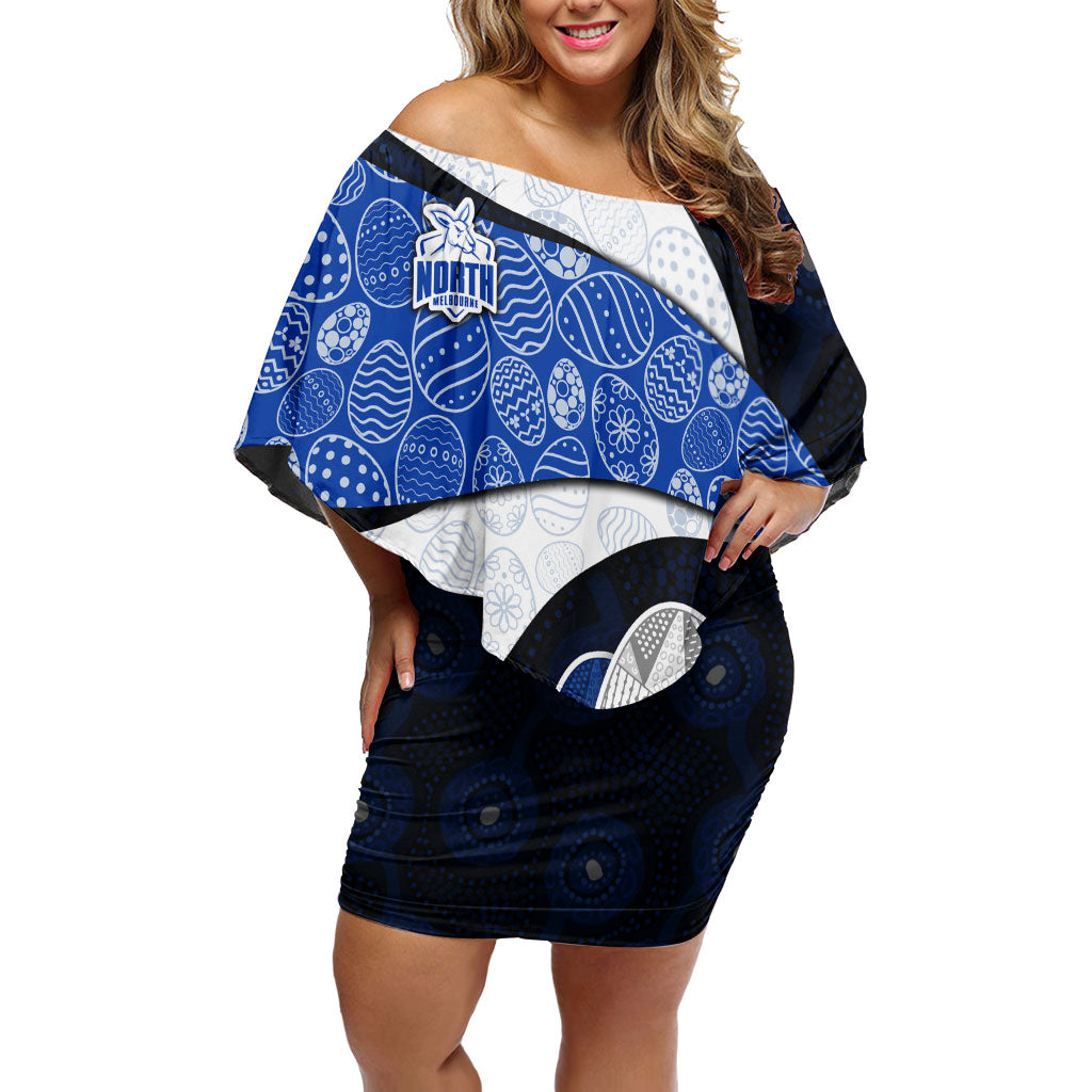 Personalized North Melbourne Football Off Shoulder Short Dress Easter Egg Pattern Blue White Tribal Dot Art Style