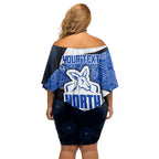 Personalized North Melbourne Football Off Shoulder Short Dress Easter Egg Pattern Blue White Tribal Dot Art Style