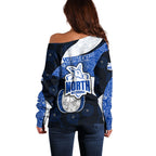 Personalized North Melbourne Football Off Shoulder Sweater Easter Egg Pattern Blue White Tribal Dot Art Style