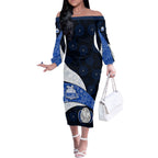 Personalized North Melbourne Football Off The Shoulder Long Sleeve Dress Easter Egg Pattern Blue White Tribal Dot Art Style