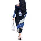 Personalized North Melbourne Football Off The Shoulder Long Sleeve Dress Easter Egg Pattern Blue White Tribal Dot Art Style