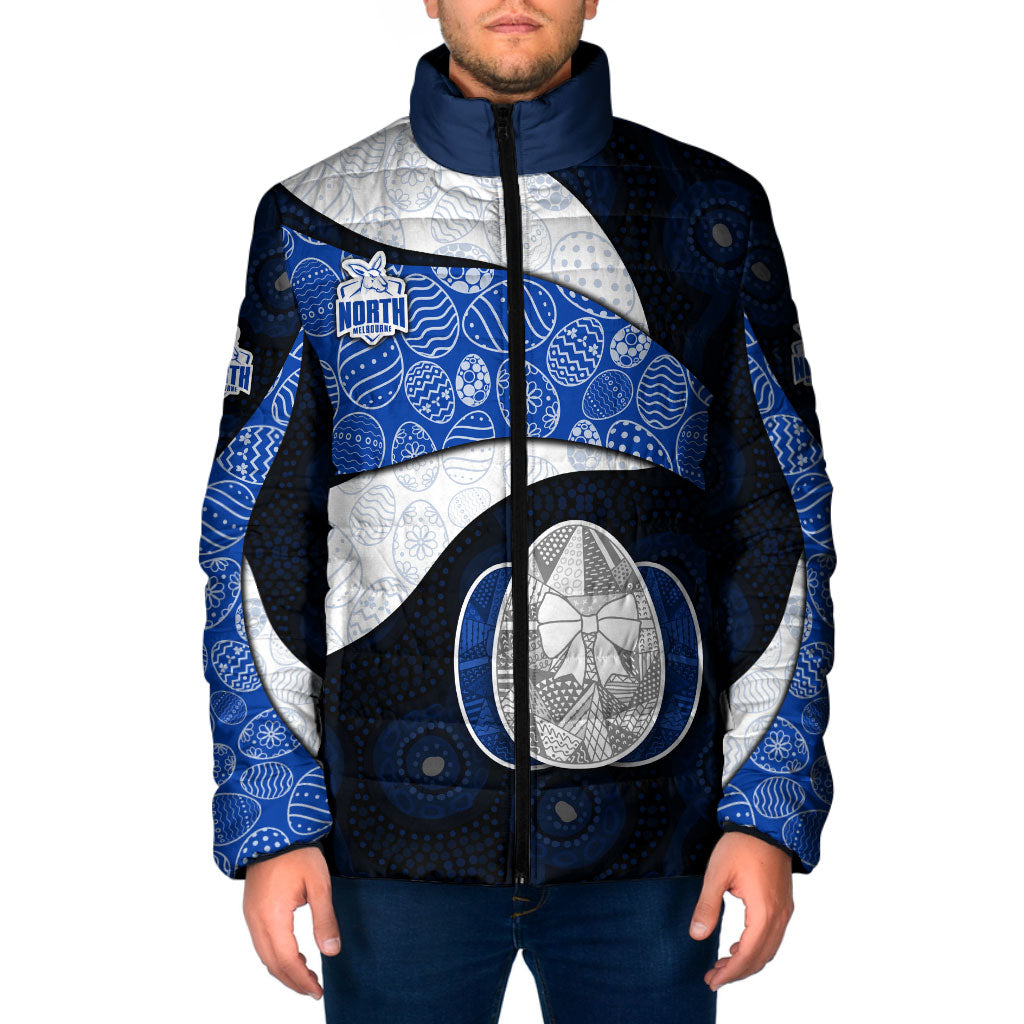Personalized North Melbourne Football Padded Jacket Easter Egg Pattern Blue White Tribal Dot Art Style