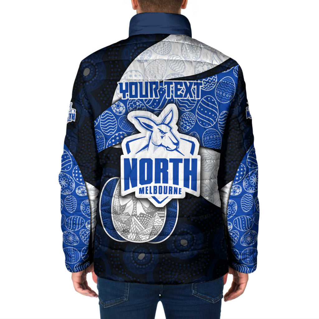 Personalized North Melbourne Football Padded Jacket Easter Egg Pattern Blue White Tribal Dot Art Style
