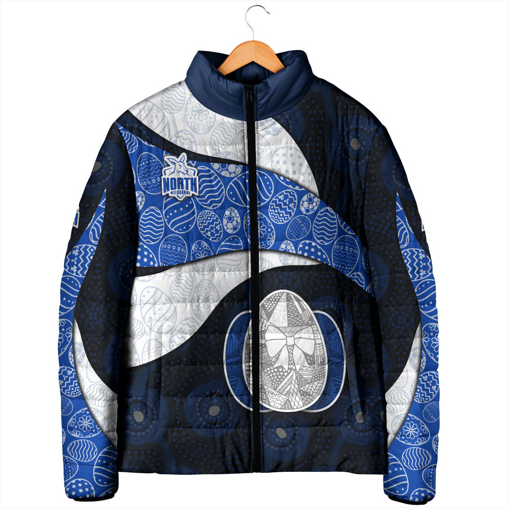 Personalized North Melbourne Football Padded Jacket Easter Egg Pattern Blue White Tribal Dot Art Style