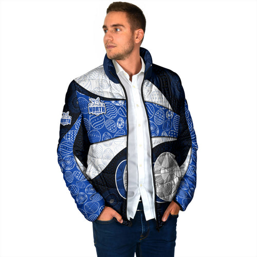 Personalized North Melbourne Football Padded Jacket Easter Egg Pattern Blue White Tribal Dot Art Style
