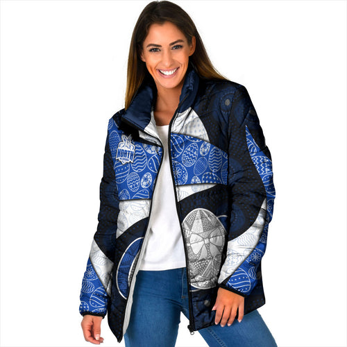 Personalized North Melbourne Football Padded Jacket Easter Egg Pattern Blue White Tribal Dot Art Style