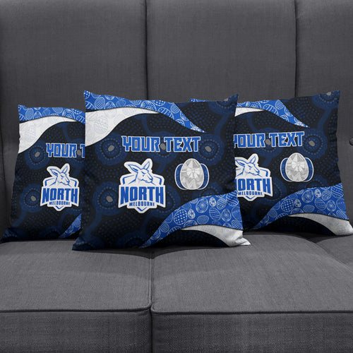 Personalized North Melbourne Football Pillow Cover Easter Egg Pattern Blue White Tribal Dot Art Style