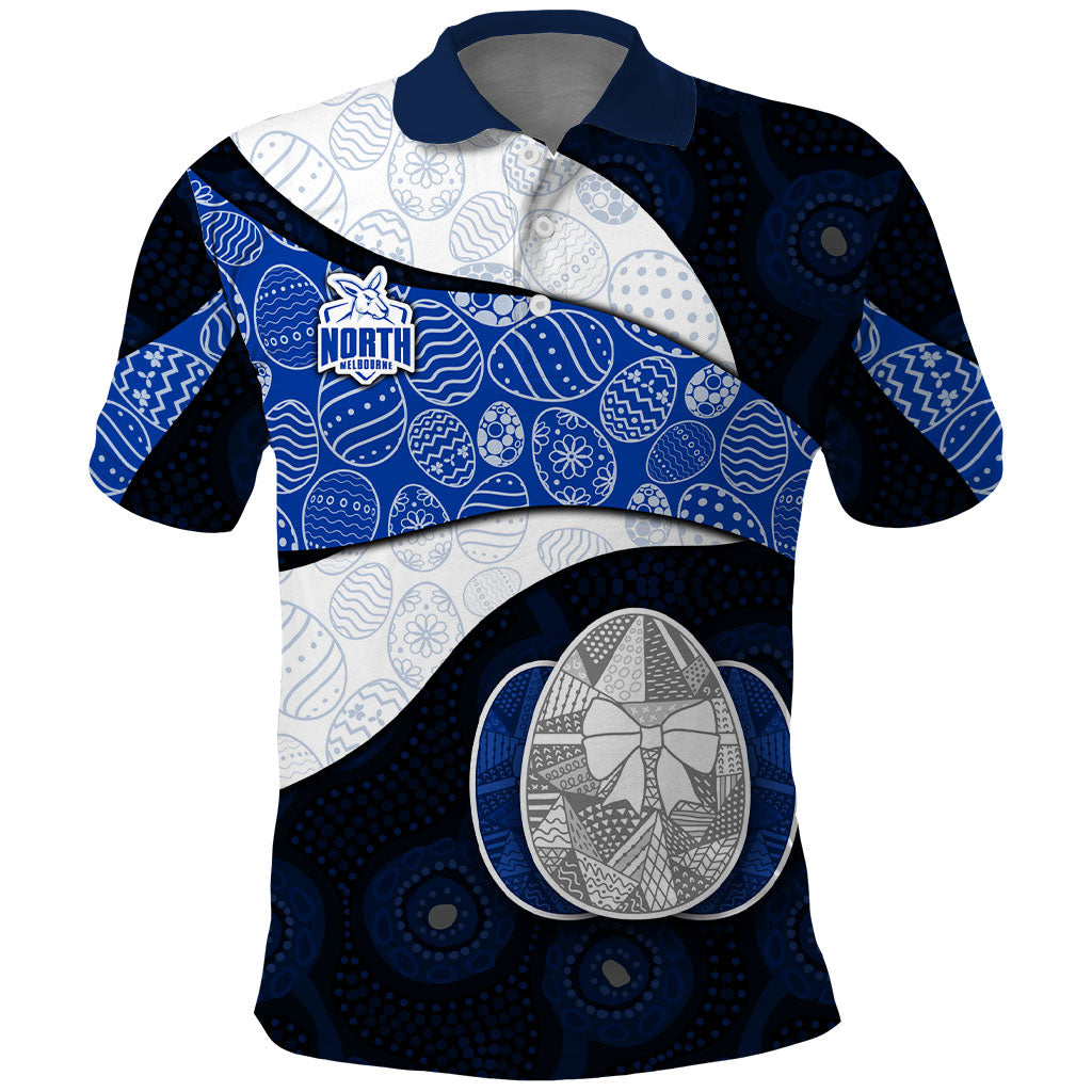 Personalized North Melbourne Football Polo Shirt Easter Egg Pattern Blue White Tribal Dot Art Style