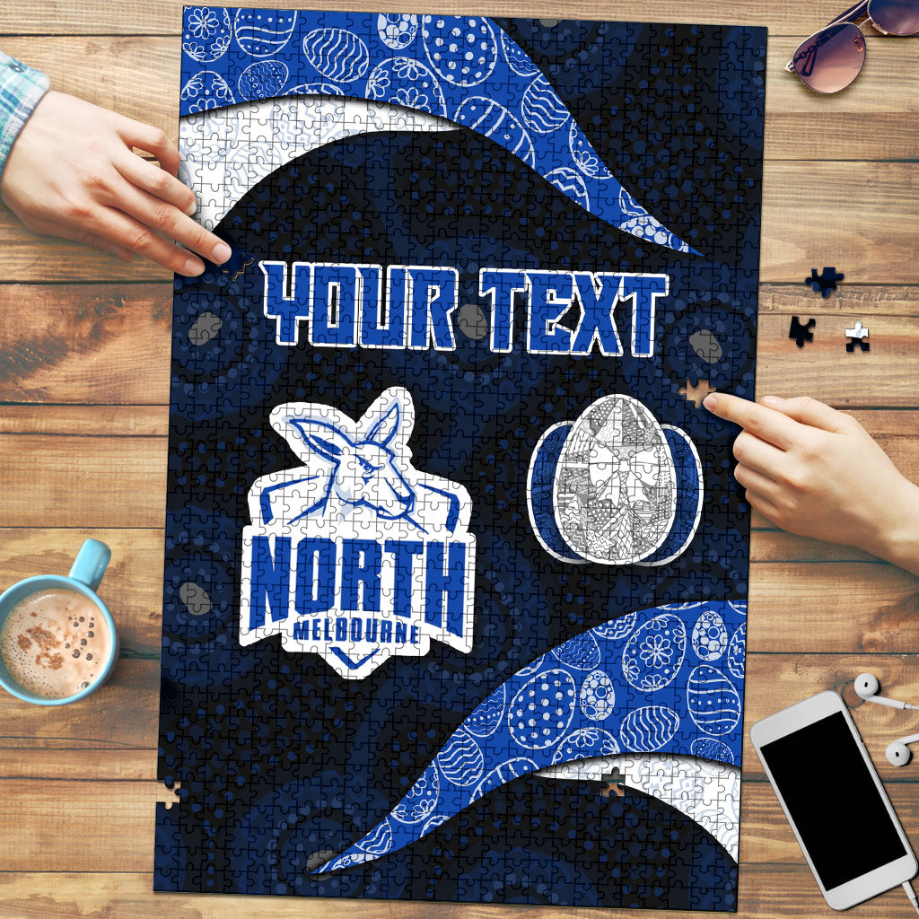 Personalized North Melbourne Football Puzzle Easter Egg Pattern Blue White Tribal Dot Art Style
