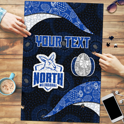 Personalized North Melbourne Football Puzzle Easter Egg Pattern Blue White Tribal Dot Art Style