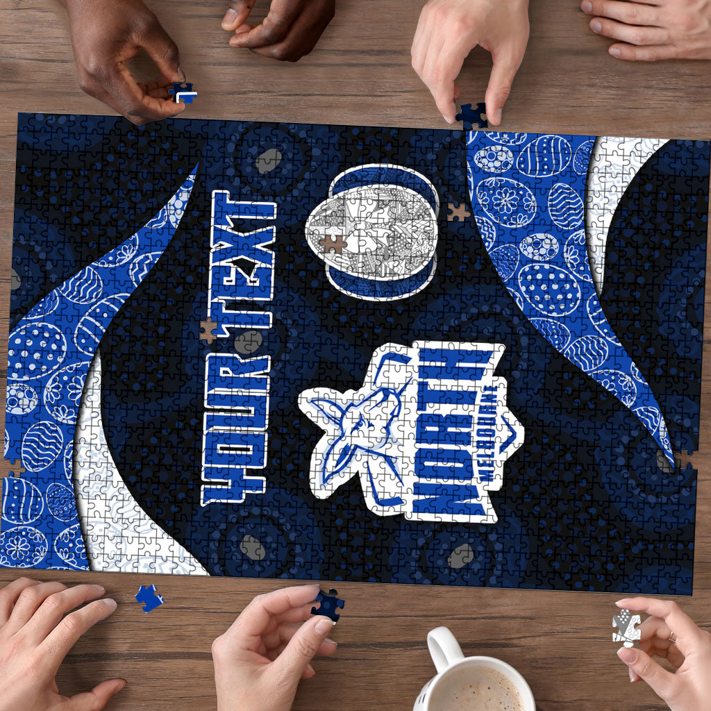 Personalized North Melbourne Football Puzzle Easter Egg Pattern Blue White Tribal Dot Art Style