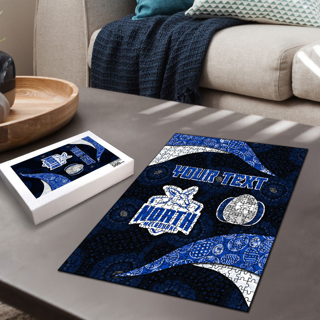 Personalized North Melbourne Football Puzzle Easter Egg Pattern Blue White Tribal Dot Art Style