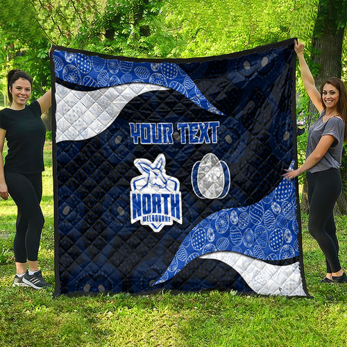 Personalized North Melbourne Football Quilt Easter Egg Pattern Blue White Tribal Dot Art Style