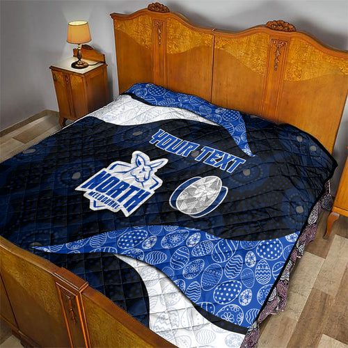 Personalized North Melbourne Football Quilt Easter Egg Pattern Blue White Tribal Dot Art Style