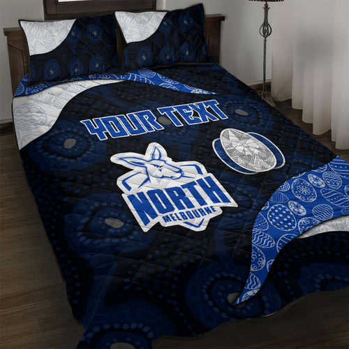 Personalized North Melbourne Football Quilt Bed Set Easter Egg Pattern Blue White Tribal Dot Art Style