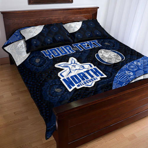 Personalized North Melbourne Football Quilt Bed Set Easter Egg Pattern Blue White Tribal Dot Art Style