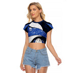 Personalized North Melbourne Football Raglan Cropped T Shirt Easter Egg Pattern Blue White Tribal Dot Art Style