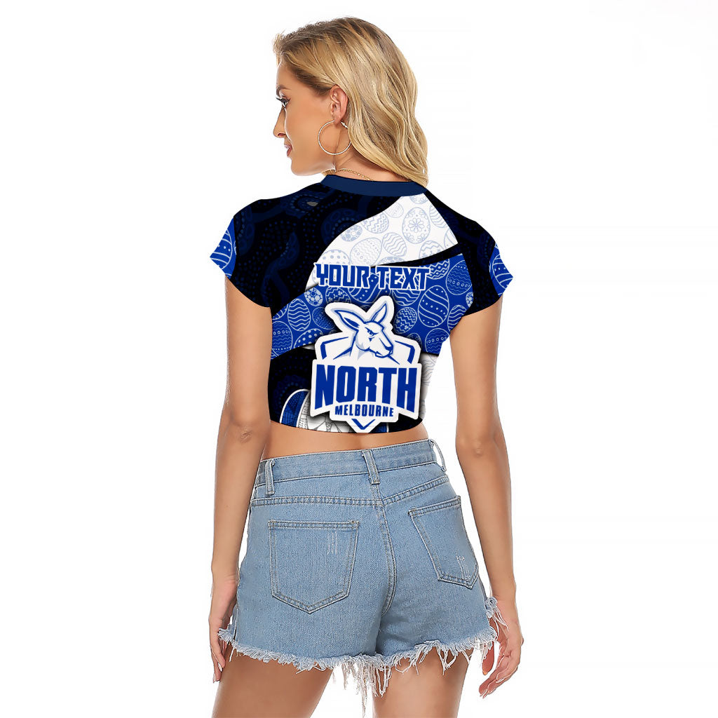 Personalized North Melbourne Football Raglan Cropped T Shirt Easter Egg Pattern Blue White Tribal Dot Art Style