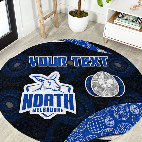 Personalized North Melbourne Football Round Carpet Easter Egg Pattern Blue White Tribal Dot Art Style