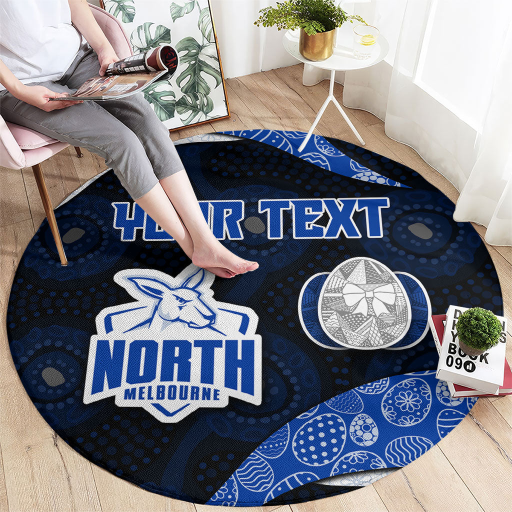 Personalized North Melbourne Football Round Carpet Easter Egg Pattern Blue White Tribal Dot Art Style