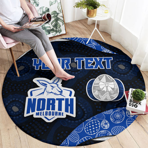 Personalized North Melbourne Football Round Carpet Easter Egg Pattern Blue White Tribal Dot Art Style