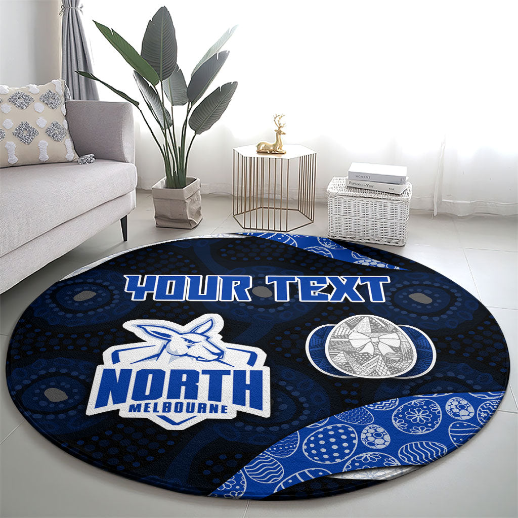 Personalized North Melbourne Football Round Carpet Easter Egg Pattern Blue White Tribal Dot Art Style