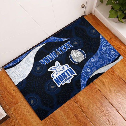 Personalized North Melbourne Football Rubber Doormat Easter Egg Pattern Blue White Tribal Dot Art Style