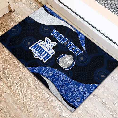 Personalized North Melbourne Football Rubber Doormat Easter Egg Pattern Blue White Tribal Dot Art Style