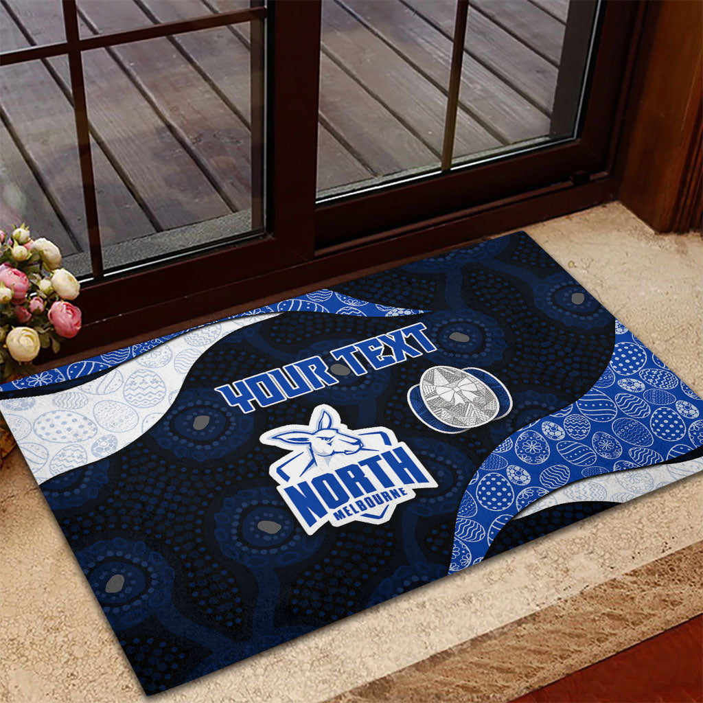 Personalized North Melbourne Football Rubber Doormat Easter Egg Pattern Blue White Tribal Dot Art Style