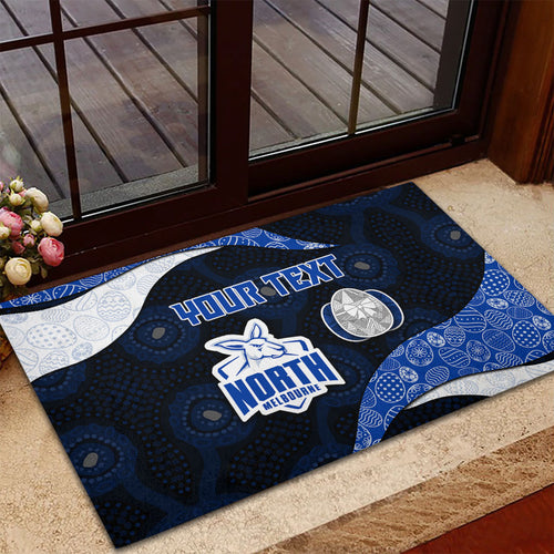 Personalized North Melbourne Football Rubber Doormat Easter Egg Pattern Blue White Tribal Dot Art Style