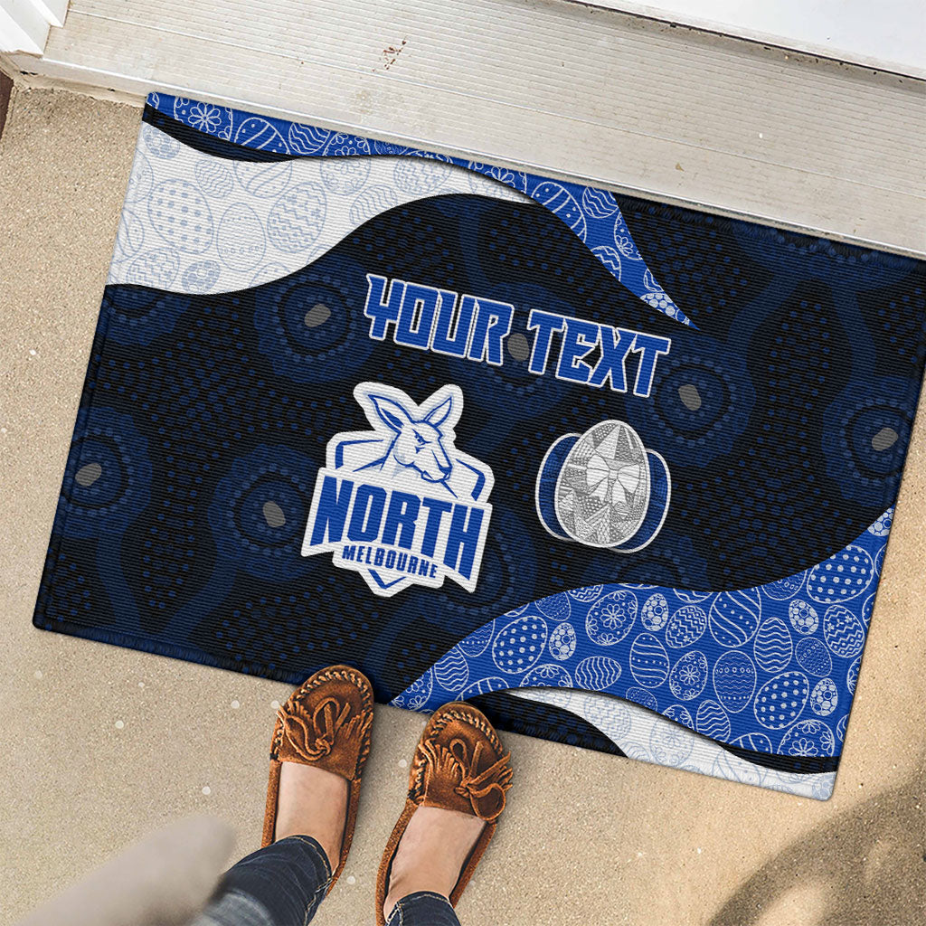Personalized North Melbourne Football Rubber Doormat Easter Egg Pattern Blue White Tribal Dot Art Style
