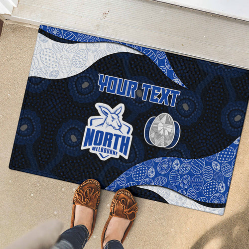 Personalized North Melbourne Football Rubber Doormat Easter Egg Pattern Blue White Tribal Dot Art Style