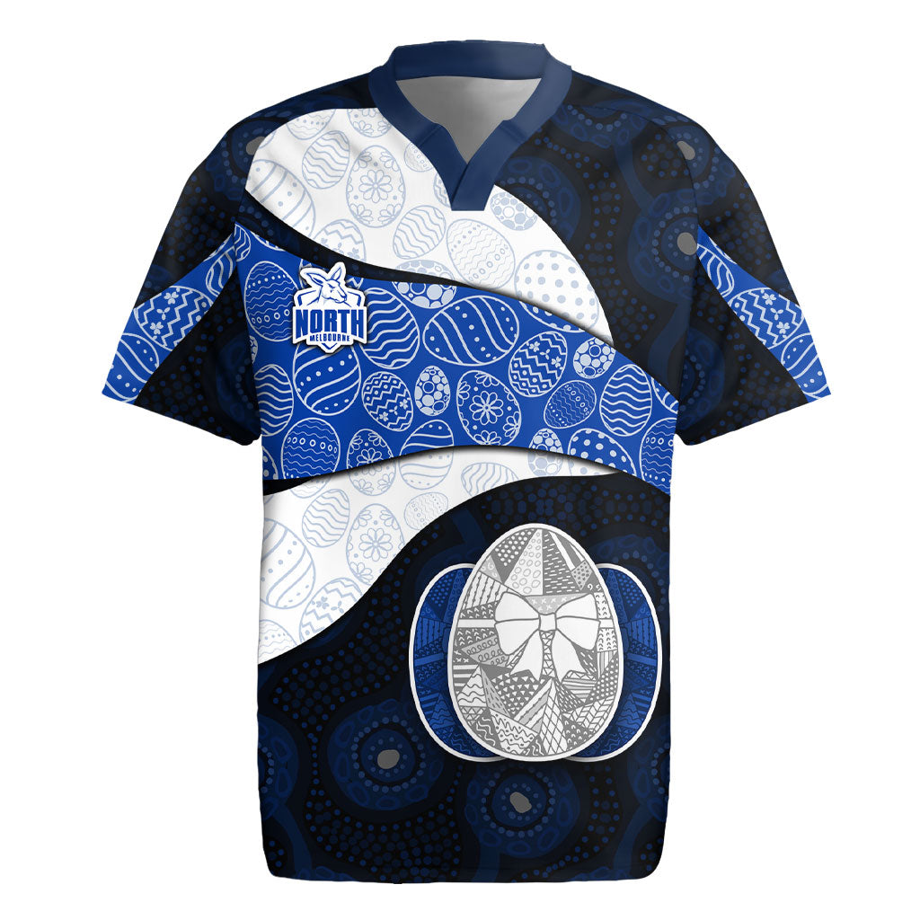 Personalized North Melbourne Football Rugby Jersey Easter Egg Pattern Blue White Tribal Dot Art Style