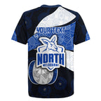 Personalized North Melbourne Football Rugby Jersey Easter Egg Pattern Blue White Tribal Dot Art Style