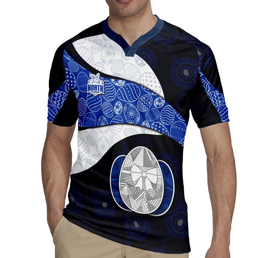 Personalized North Melbourne Football Rugby Jersey Easter Egg Pattern Blue White Tribal Dot Art Style