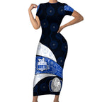 Personalized North Melbourne Football Short Sleeve Bodycon Dress Easter Egg Pattern Blue White Tribal Dot Art Style