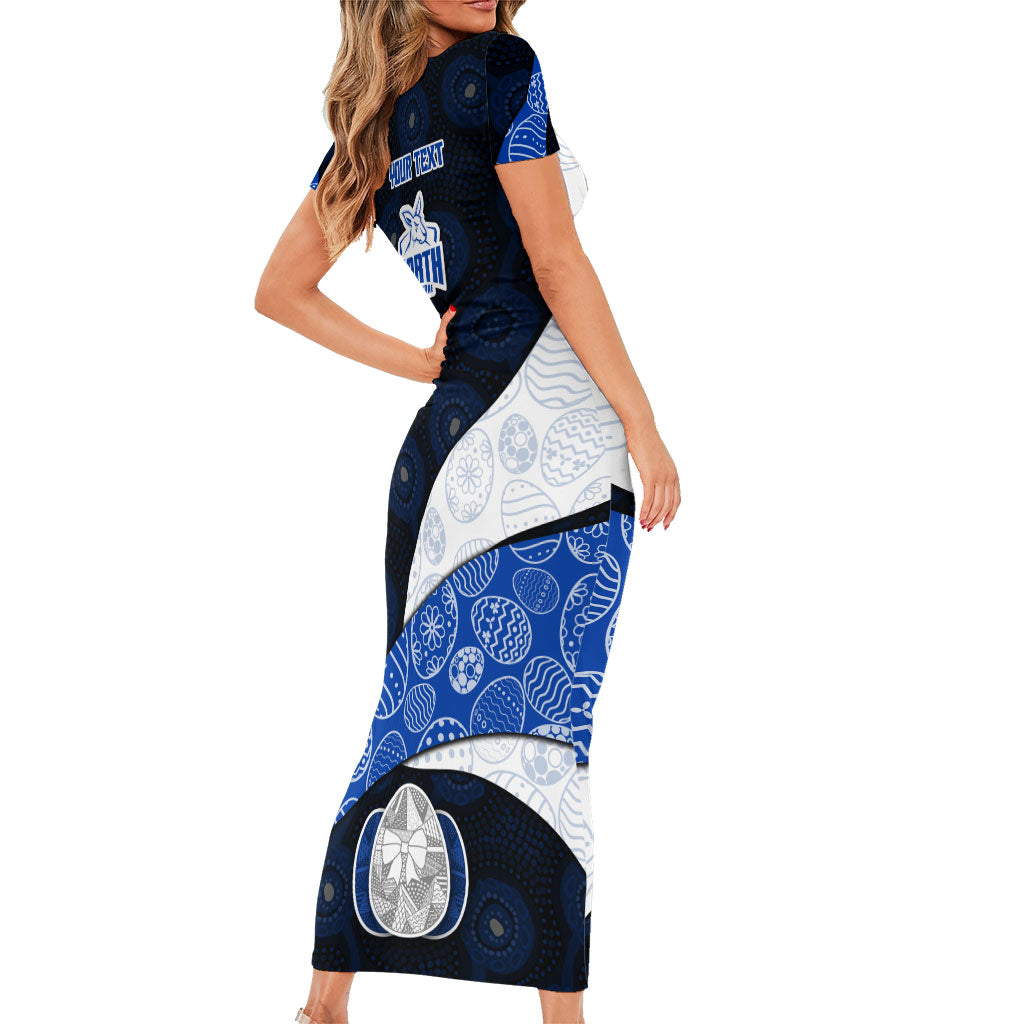 Personalized North Melbourne Football Short Sleeve Bodycon Dress Easter Egg Pattern Blue White Tribal Dot Art Style