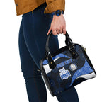 Personalized North Melbourne Football Shoulder Handbag Easter Egg Pattern Blue White Tribal Dot Art Style