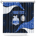 Personalized North Melbourne Football Shower Curtain Easter Egg Pattern Blue White Tribal Dot Art Style
