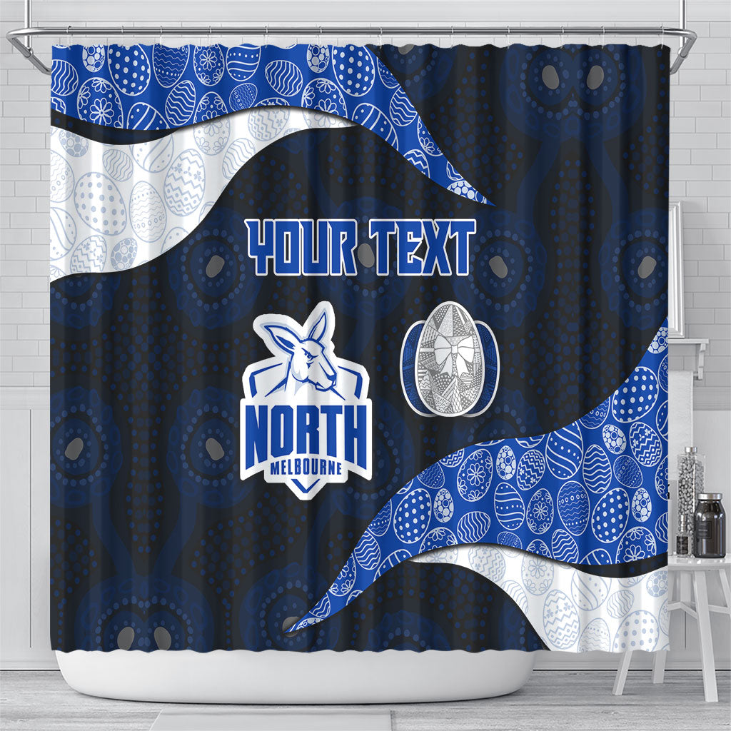 Personalized North Melbourne Football Shower Curtain Easter Egg Pattern Blue White Tribal Dot Art Style