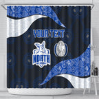 Personalized North Melbourne Football Shower Curtain Easter Egg Pattern Blue White Tribal Dot Art Style