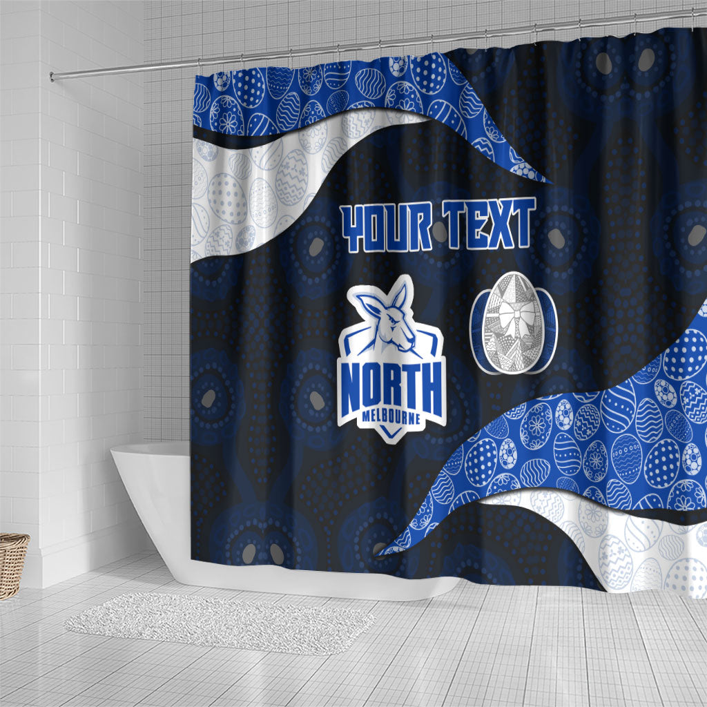 Personalized North Melbourne Football Shower Curtain Easter Egg Pattern Blue White Tribal Dot Art Style
