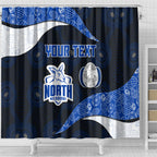 Personalized North Melbourne Football Shower Curtain Easter Egg Pattern Blue White Tribal Dot Art Style