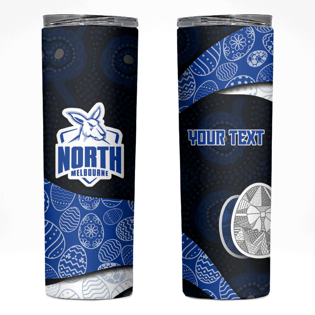 Personalized North Melbourne Football Skinny Tumbler Easter Egg Pattern Blue White Tribal Dot Art Style