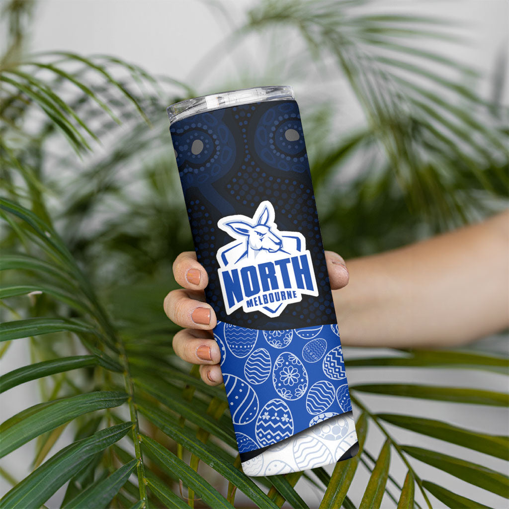 Personalized North Melbourne Football Skinny Tumbler Easter Egg Pattern Blue White Tribal Dot Art Style