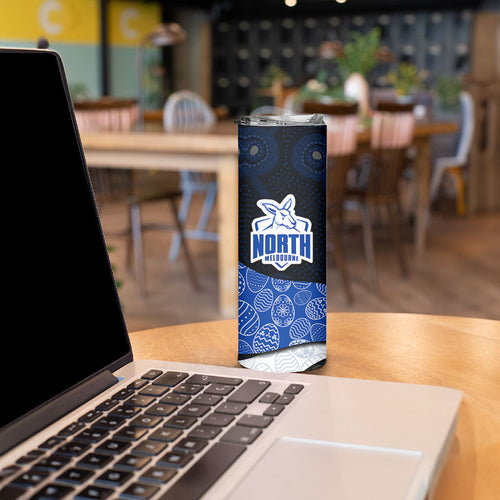 Personalized North Melbourne Football Skinny Tumbler Easter Egg Pattern Blue White Tribal Dot Art Style