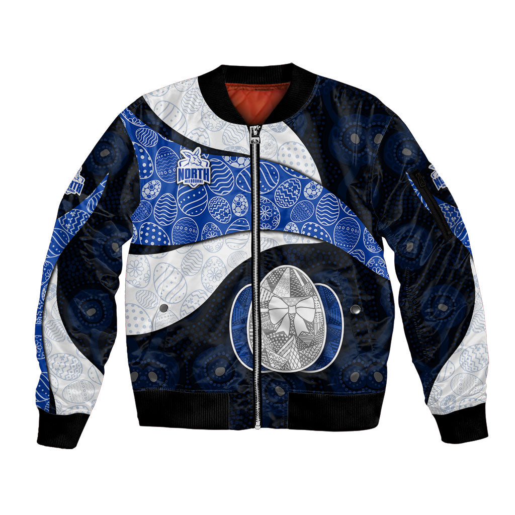 Personalized North Melbourne Football Sleeve Zip Bomber Jacket Easter Egg Pattern Blue White Tribal Dot Art Style